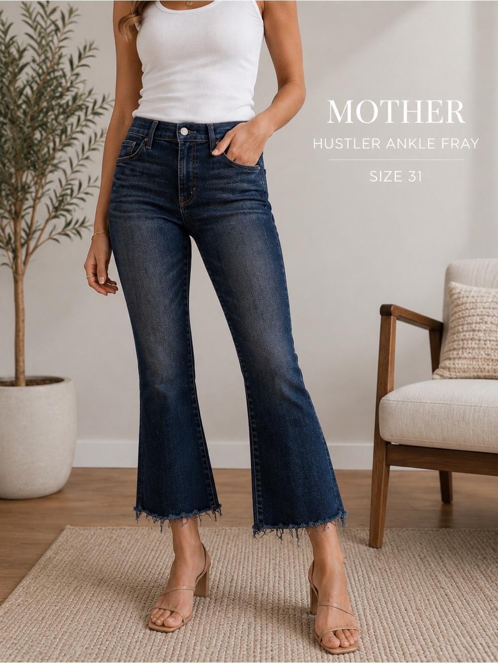 MOTHER Hustler Ankle Fray Jeans Encounters At Night Size 31